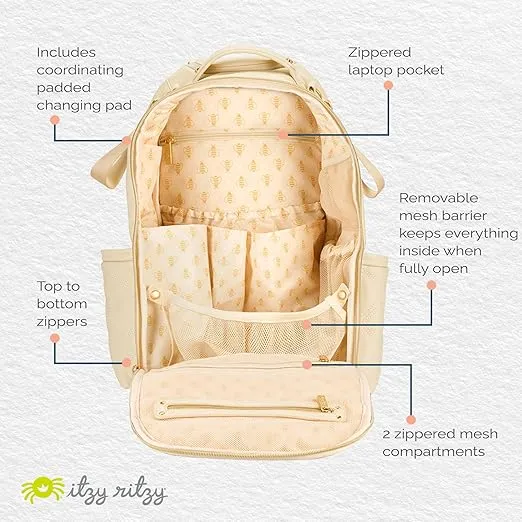 Itzy Ritzy Diaper Bag Backpack – Large Capacity Boss Plus Baby Backpack Diaper Bag Featuring 19 Pockets, Changing Pad, Stroller Clips, and Comfortable Backpack Straps, Milk & Honey