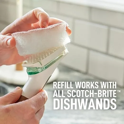 Scotch-Brite Greener Clean Non-Scratch Dishwand Refills, 14 Dish Wand Sponge Refills, Best for Nonstick Pots and Pans, Keep Hands Out of The Mess, Fits All Scotch-Brite Dishwands, Dish Brush Refills