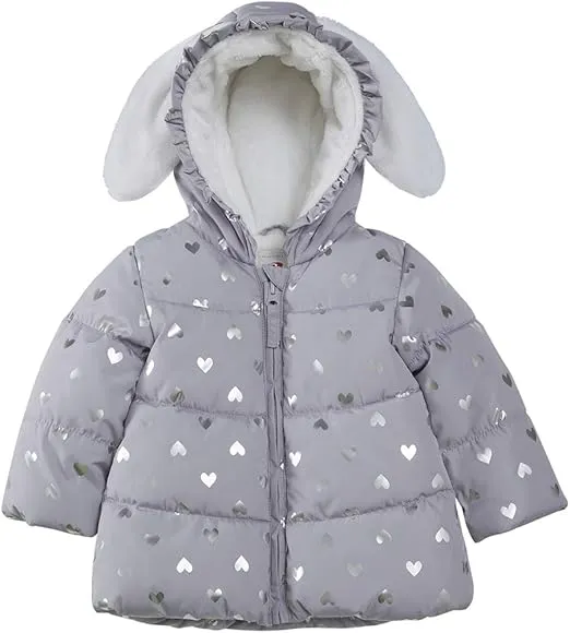 Rokka&Rolla Baby Girls' Water-Resistant Soft Mini Fur Lined Puffer Jacket Winter Coat for Newborn Infant Toddler