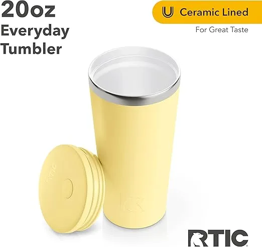 RTIC 20oz Everyday Tumbler Insulated Stainless Steel Portable Travel Coffee Cup with Straw, Spill-Resistant Lid, BPA-Free, Hot and Cold Drink, Ceramic Lining, Sunlight