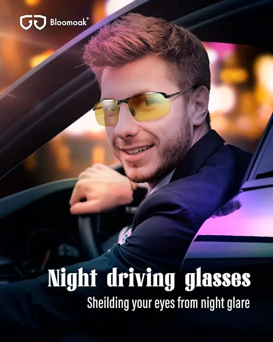 B BLOOMOAK Night Driving Glasses, Polarized Sports Night Vision Glasses - Anti glare, UV 400 Protection, Ultra Light