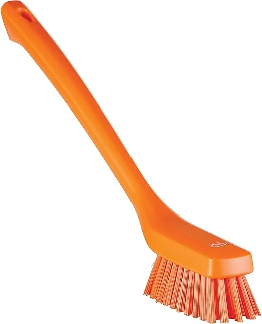 Vikan 41857 Narrow Cleaning Brush with Long Handle, 16.54", Hard, Orange
