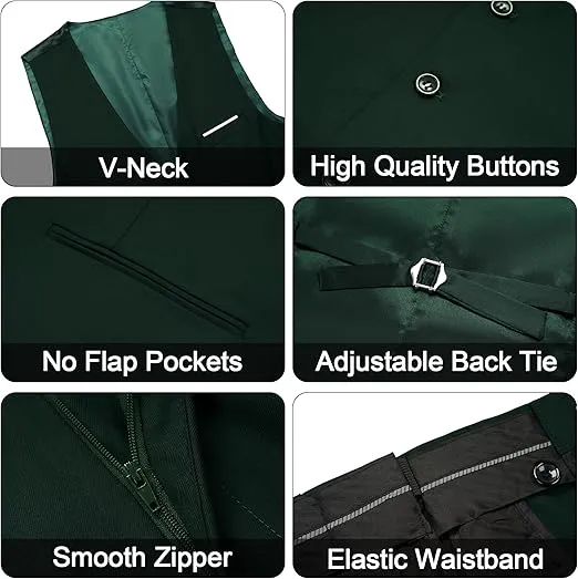 MAGE MALE Men's 3 Pieces Suit Elegant Solid One Button Slim Fit Single Breasted Party Blazer Vest Pants Set