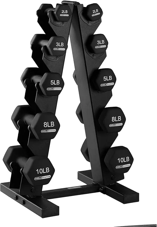 HolaHatha 2, 3, 5, 8, and 10 Pound Neoprene Dumbbell Free Hand Weight Set with Rack, Ideal for Home Exercises to Gain Tone and Definition, Pastel