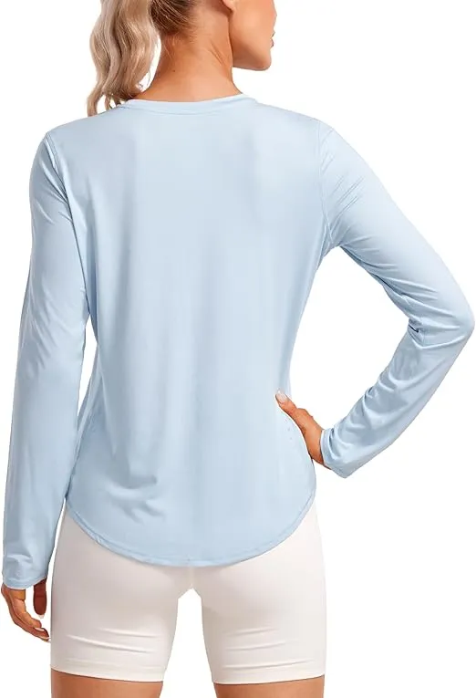 CRZ YOGA Lightweight Long Sleeve Workout Shirts for Women Gym Running Fall Shirt High Neck Athletic Training Tee Tops