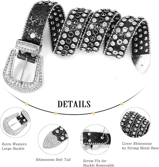 Studded belt Rhinestone Belt for Women Men BB Belt Y2K Style Cowgirl Bling Belt Western Belt Festivals Gifts Belt