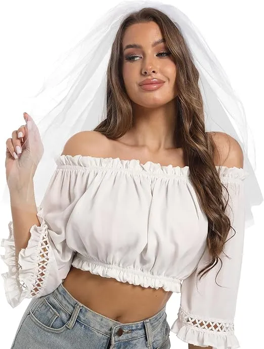 Bride To Be Embroidered Veil - Bride Veil for Bachelorette Party, Bach Party Favors Accessory, Bride To Be Headband, White Head Peace for Bridal Shower Engagement Party, Wedding and Gift