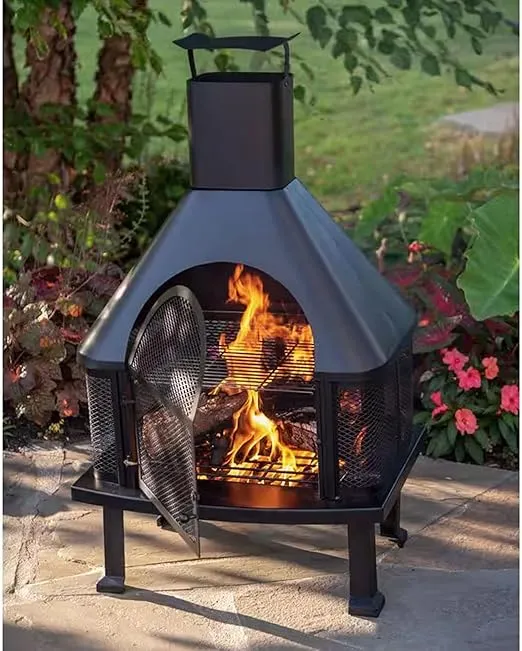 UniFlame WAF1013C Firehouse with Chimney, Black