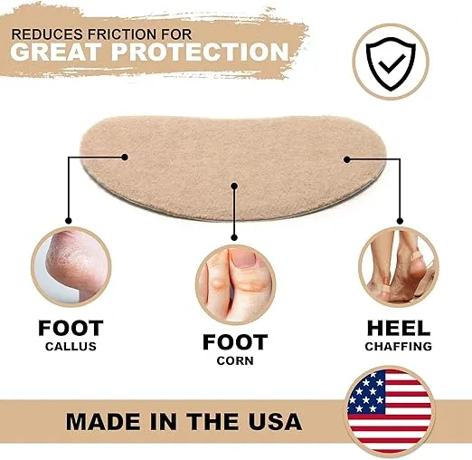 Adhesive Moleskin for Feet - Blister Bandages Precut Kidney Metatarsal Pads - 3" - Callus, Heel, Corns, Blister Prevention, Shoe Friction - 50 pieces