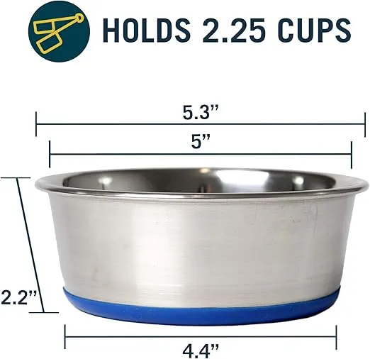 OurPets DuraPet Premium Dishwasher Safe Stainless Steel Dog Bowl for Food or Water [Multiple Sizes for Small to Large Dogs] in Traditional or Wide Base Design - 2.25 Cup