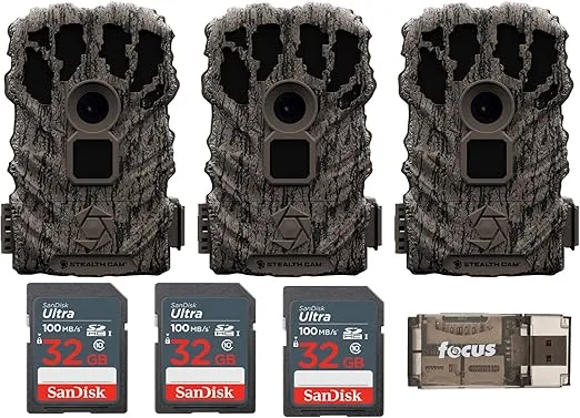 Stealth Cam Browtine 14MP Trail Camera Bundle with SanDisk 32GB Ultra SDHC UHS-I Memory Card and Focus All-in-One High Speed USB 2.0 Card Reader