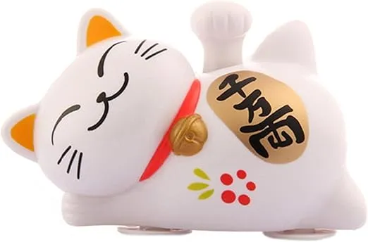 Solar Energy Powered White Maneki Neko Beckoning Waving Arm Japanese Lucky Cat for Home Office and Car décor (Ten Million)