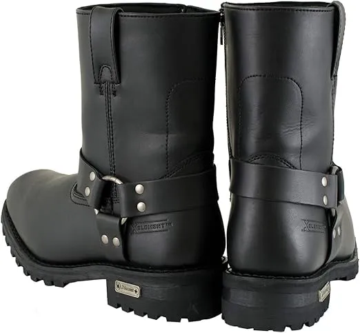 Xelement 1502 Men's Killa Classi Harness Premium Black Leather Motorcycle Rider Boots w/Zipper Closure - 9