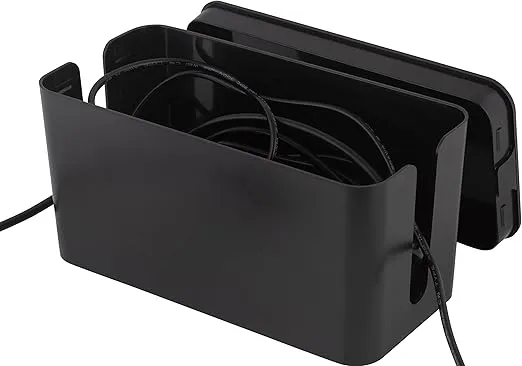 Simplify 2 Pack Cable Organizer Box | Multi-sized | Hidden Storage with Lid | Chargers & Wires | Computer & TV Cords | Black