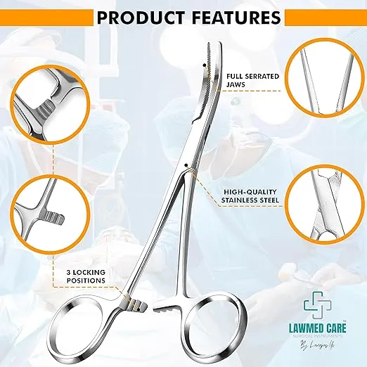 Kelly Hemostat Forceps - Precision Surgical Tool for Medical and Crafting Applications (5.5" Curved)