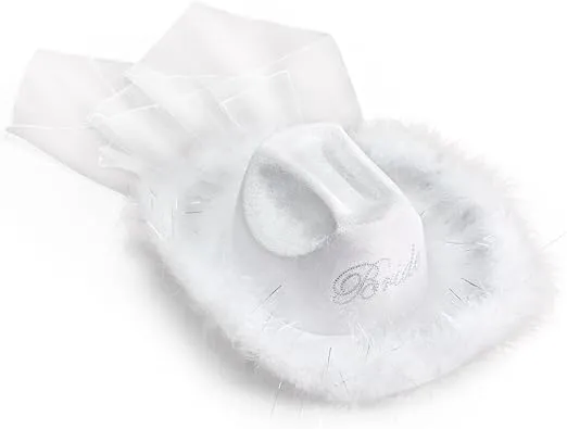 xo, Fetti Bride Cowgirl Hat, Bachelorette Party | White Velvet Fur Veil Favors, Engagement, Last Rodeo Gift + Bridal Shower Supplies
