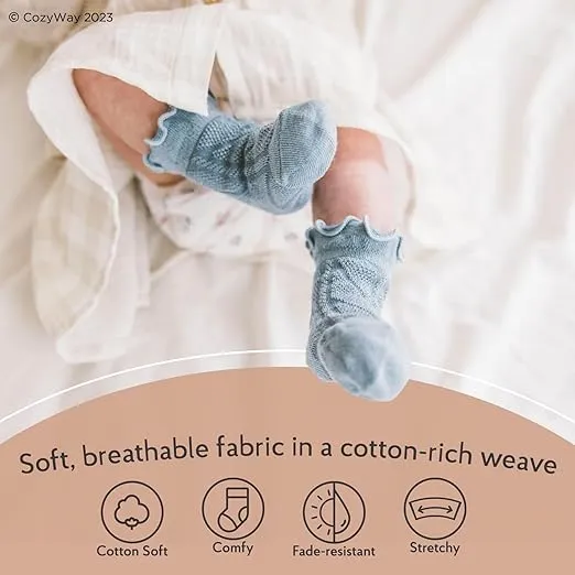 CozyWay Baby Girls Socks Ruffle Ripple Edge Turn Cuff Socks for Baby Toddler Girls | 12-Pairs