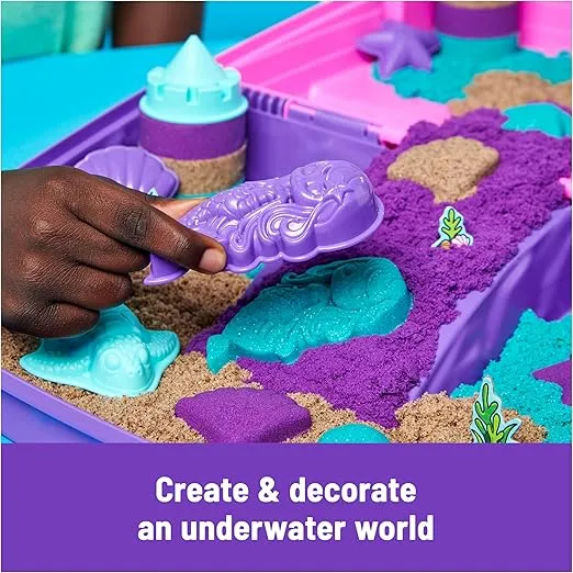 Kinetic Sand, Mermaid Palace Playset, over 2lbs Play Sand (Neon, Shimmer & Beach), Reusable Sandbox & Tools, Christmas Gifts for Kids Ages 3+