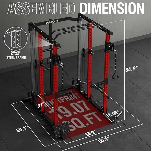 Mikolo Power Cage, Power Rack with Cable Crossover and Dual Independent Pulley System, 2200 Pounds Capacity Workout Cage with More Training Attachments, Squat Rack for Home Gym, PC07 Versions