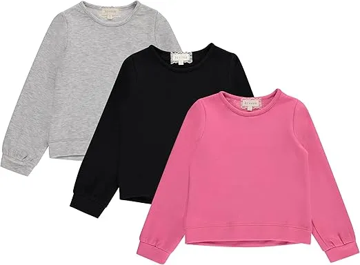 BTween Girls 3-Piece Crew Neck Fleece Sweatshirt Set Long Sleeve Cotton Blend Pullover, Soft and Comfortable, Sizes 4-12