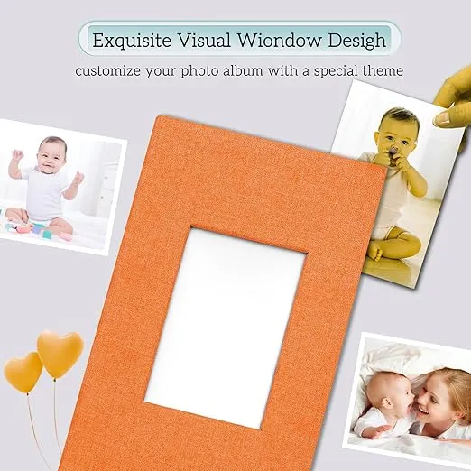 Spbapr Photo Album 4x6 With 300 Pockets,Memory Book Linen Cover,Slip-in Picture Albums,Photo Book For Wedding,Family,Baby,Vacation,Anniversare(Orange)