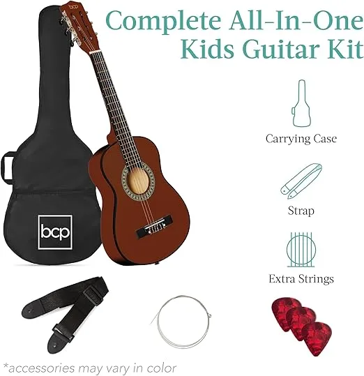 Best Choice Products 30in Kids Acoustic Guitar Beginner Starter Kit with Strap, Case, Strings - Mahogany Stain