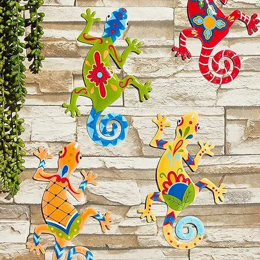 Okuna Outpost Metal Gecko Outdoor Wall Decor in 6 Designs (5.5 x 8.6 In, 6 Pieces)