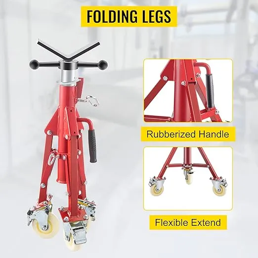 VEVOR Pipe Stand, Pipe Jack Stands with Casters Adjustable Height 28-52 Inch, V Head Pipe Stand 882 LB, Folding Portable Pipe Stands 1/8 to 12 Inch Pipe Supporting, Steel Jack Stand