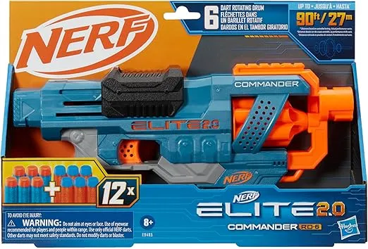 NERF Elite 2.0 Commander RD-6 Dart Blaster, 12 Darts, 6-Dart Rotating Drum, Outdoor Toys, for Kids, Ages 8+