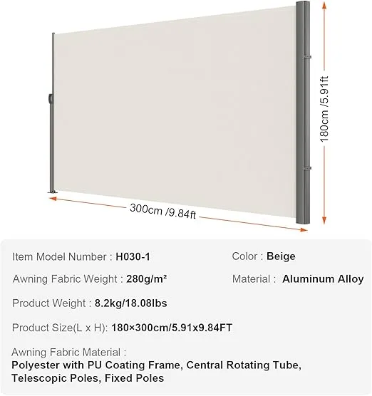 VEVOR Creamy-white Retractable Patio Screen 71 Inch In Height Retractable Screen 118 Inch In Length Office Dividers Partition Wall Retractable Gate Retractable Fence Outdoor Screens for Patio Privacy