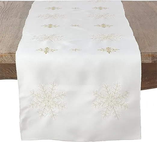 Saro Lifestyle Embroidered Snowflake Design Table Runner, Red, 16"x90"