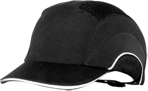 JSP HardCap A1+ Short Brim Bump Cap - Black, Reflective Piping, Ventilated, One-Handed Adjuster (ABS000-001-104)