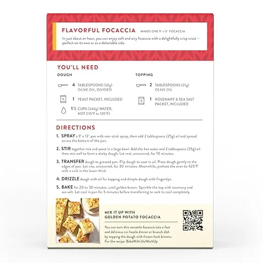 King Arthur Baking Company Crisp & Airy Focaccia Mix Kit 18.4 oz., Baking Mix - Ready in 1 hour