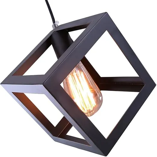 LNC Black Geometric Pendant Lighting, Geometric Modern Square Hanging Light Ceiling Fixture for Kitchen Island, Foyer, Hallway, Bedroom and Entryway