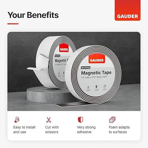 GAUDER Magnetic Tape Extremely Self Adhesive (1.6 Inch x 3.3 Feet) | Magnetic Strips | Magnet Roll