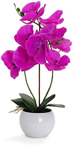 Artificial Orchid - Fake Orchid Plant with Real Touch Flowers - Faux Orchid with Long Stem Artificial Flowers - Potted Orchid/Plastic Orchid Fake Flowers (Single, Violet - Large)