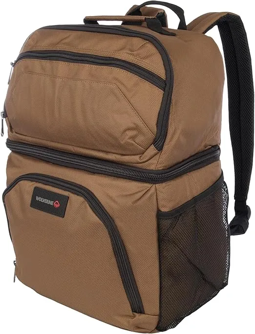 Wolverine 36 Can Cooler Backpack with Durable Nailhead Nylon, Dual Compartment Cooler & Dry Storage, Padded Mesh Back Panel, & Exterior Water Bottle Pockets