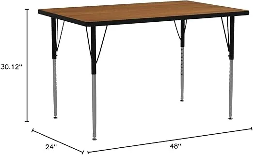 Flash Furniture 24''W x 48''L Rectangular Oak Thermal Laminate Activity Table - Standard Height Adjustable Legs