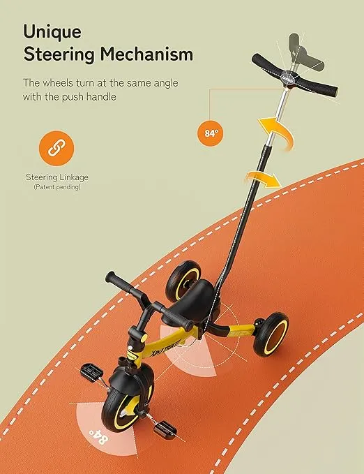 besrey 7-in-1 Toddler Bike with Parent Steering Push Handle for 1，2，3，4，5 Years Old Girls and Boys, Foldable Kids Push Trike, Toddler Tricycle with Removable Pedals, Height Adjustable Seat