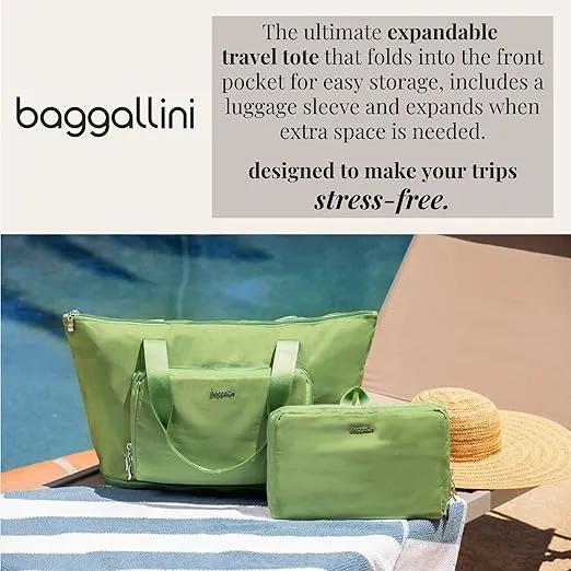 Baggallini Carryall Expandable Lightweight Travel Tote 22" Packable Folding Compact Nylon Washable Weekender w/Luggage Sleeve