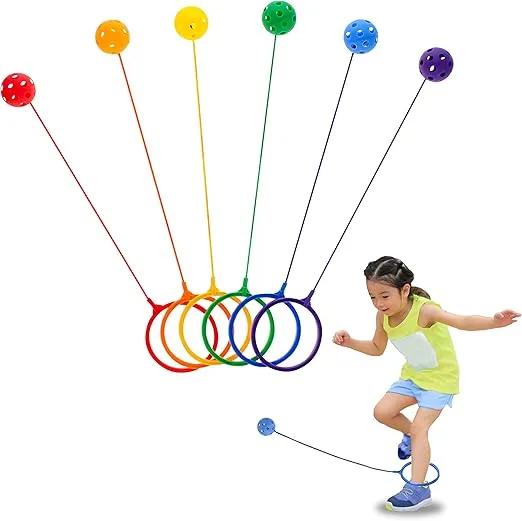 Get Out! Jump Leg Swing Ball Toy Set in 6 Assorted Colors - Rope Ankle Skip Ball Game for Kids Recess and Adult Sports