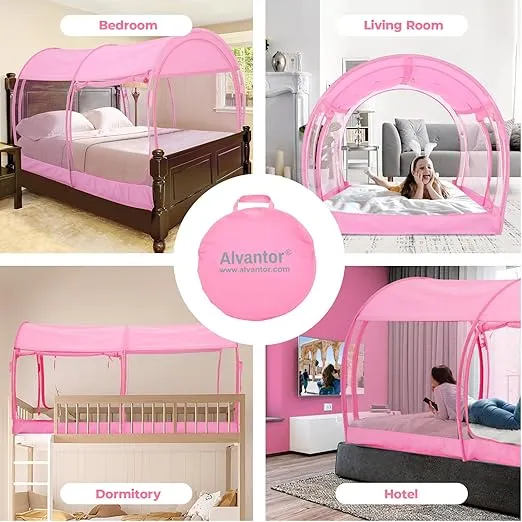Alvantor Mosquito Net Bed Canopy Bed Tents Dream Tents Privacy Space Full Size Sleeping Tents Indoor Pop Up Portable Frame Breathable Cottage Pink (Mattress Not Included)