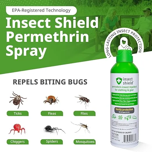 Insect Shield Premium Permethrin Spray Insect Repellent for Ticks, Fleas, Flies, Mosquitoes for Clothing, Gear, Tents, Last up to 60 Days, Clear (6 Oz Aerosol)