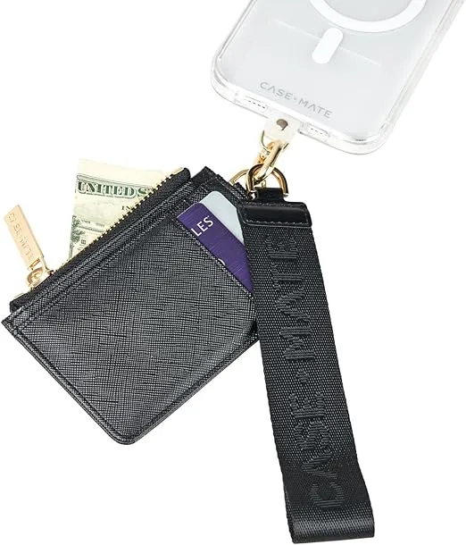 Case-Mate Phone Charm w/Detachable Keychain Wallet (Card Holder) | Anti Theft Phone Strap | Hands-Free iPhone Wrist Strap for Women | Phone Chain Wristlet for Apple Samsung Google Pixel & More| Black