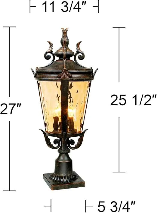 John Timberland Marseille Rustic Industrial Post Light Pier Mount Fixture Veranda Bronze Scroll 27" Champagne Hammered Glass for Exterior House Porch Patio Outside Deck Garage Garden Walkway