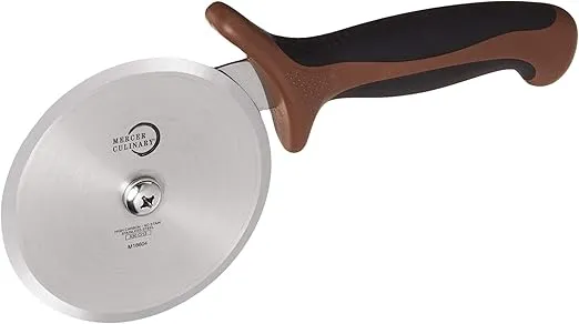Mercer Culinary Millennia Pizza Cutter with Brown Handle, 4 Inch Wheel, Stainless Steel
