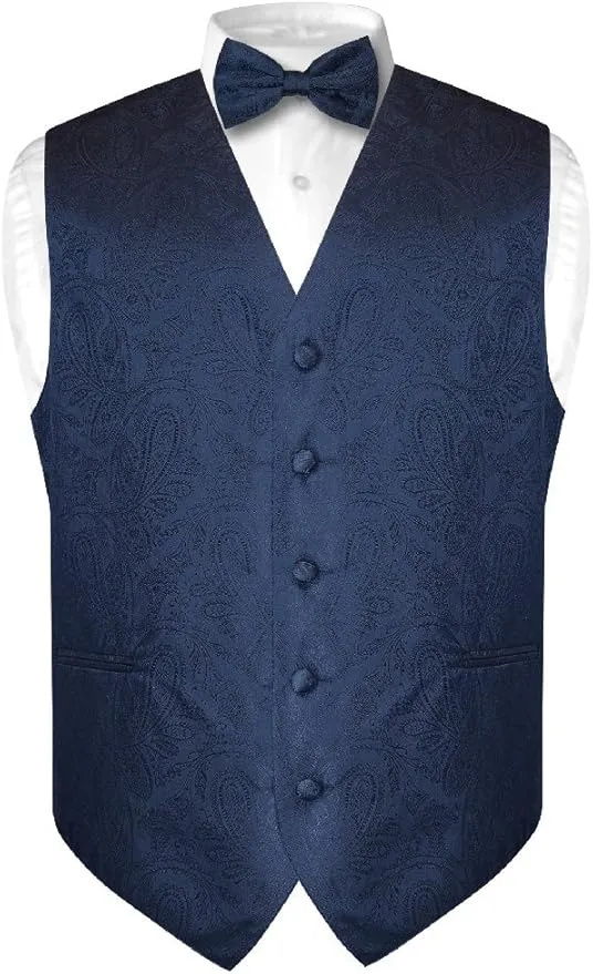Men's Paisley Design Dress Vest & Bow Tie SILVER Grey Color BOWTie Set