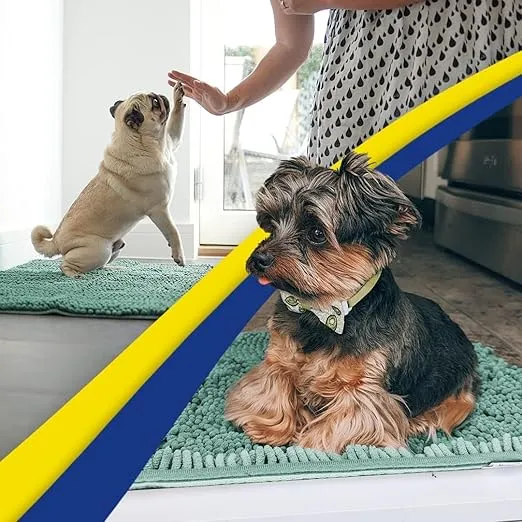 Muddy Mat® Shown ON TV Highly Absorbent Microfiber Door Mat and Pet Rug Non Slip Thick Washable Area and Bath Mat Soft Chenille for Kitchen Bedroom Indoor and Outdoor - Seafoam Green Large 35"X24"