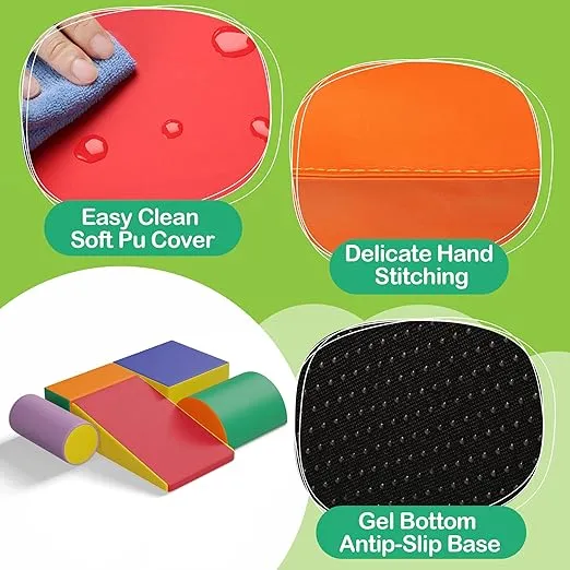 5 Pcs Foam Climbing Blocks for Toddlers 1-3 Years Old, Climb and Crawl Foam Playset Easy Clean Toddler Climbing Toys Indoor Toddler Gym Equipment,for Playrooms, Daycare, Kindergartens