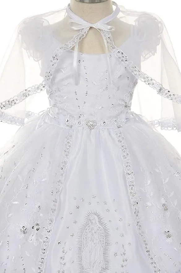 iGirlDress Little Girls White Organza Rhinestone Baptism Cape Dress 6months -6